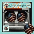 Car Coasters Rustic American Flag Patriotic Old Glory Set of 2 Neoprene Absorbent Hand Sublimated by Sassy Hippo Creations