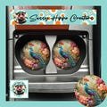 Car Coasters Majestic Peacock Beautiful Bird Flowers Set of 2 Neoprene Absorbent Hand Sublimated by Sassy Hippo Creations
