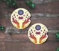 Car Cup Holder Coaster | Mystical Car Coaster Set | Girl Car Accessories Boho | Spiritual Car Drink Holder | Moon Lotus Hands
