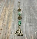Celtic Trinity Knot Car Ornament with Green Adventurine Crystals for Rear View Mirror - lightweight, 8 inches