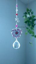 Heart Suncatcher, Pink Suncatcher, Love Gifts, Rose Suncatcher, Valentines Gift, Meaningful Gift, New Car Gift, Romantic Art, Window Crystal