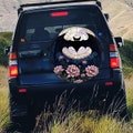 Stained Glass Mosaic Bat Car Spare Wheel Cover for Tire, Floral Tyre Car Accessories, Gothic Witchy Car Decor for 4x4 Gen Z Camping Gift