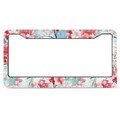 Japanese Cherry Blossom Flower License Plate Frame, Tag Cover, Red Blue Floral Cute Car Decor, Exterior Car Accessories