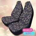 Dark Floral Rabbit Car Seat Covers Set of 2 - Cottagecore Navy Botanical Bunny Front Seat Protector