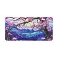 Cherry Blossom Mosaic Stained Glass Front License Plate, Humorous Vanity Plate, Floral Japanese Cute Vehicle Accessories Gift, USA Car Tag