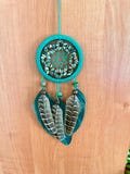 Handmade Car Dreamcatcher with Green Natural Stones and Feathers Boho Rearview Mirror Hanging Charm Unique Auto Accessory Gift For Friend