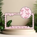 Pink Bows License Plate Frame, Coquette Car Decor, Cute Car Accessories for Women, Teen Girl Gifts, Checkerboard Vanity Tag Holder