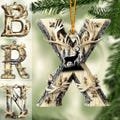 Personalized Deer Hunting Initial Letter Ornament, Wild Deer Buck Moose Hunting Alphabet Keychain, Car Ornament for Hunter Dad hut6650